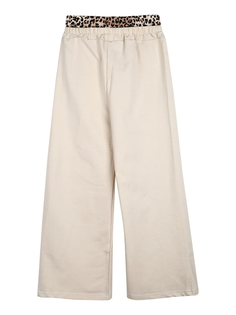 Pantaloni da bambina in cotone a gamba larga - beige