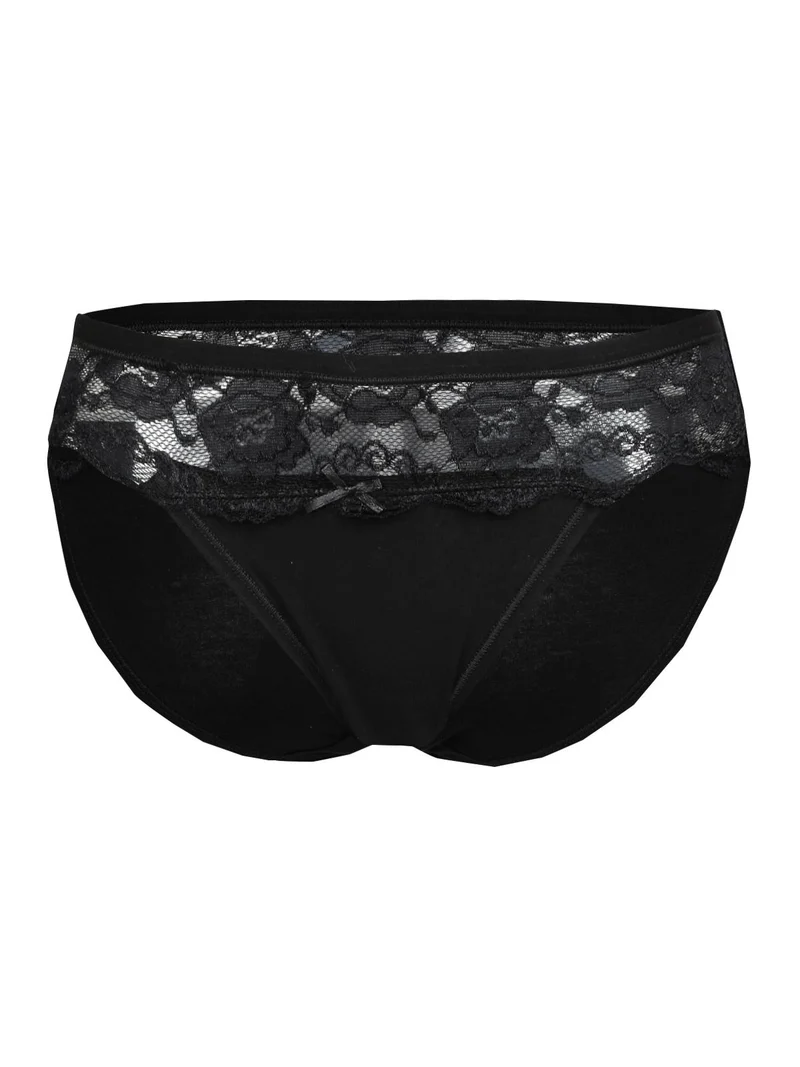 Slip in cotone con pizzo - nero