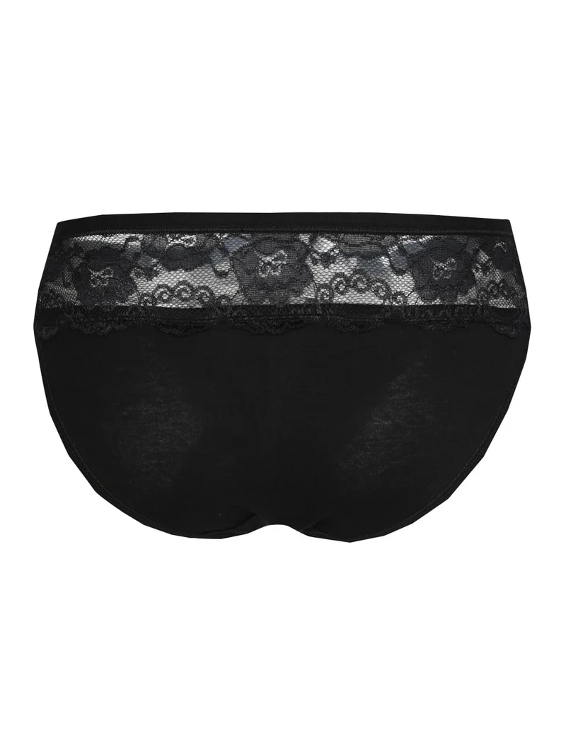 Slip in cotone con pizzo - nero