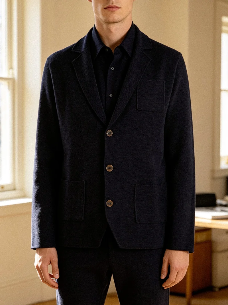Blazer da uomo in maglia con bottoni - blu scuro