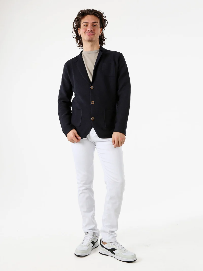 Blazer da uomo in maglia con bottoni - blu scuro