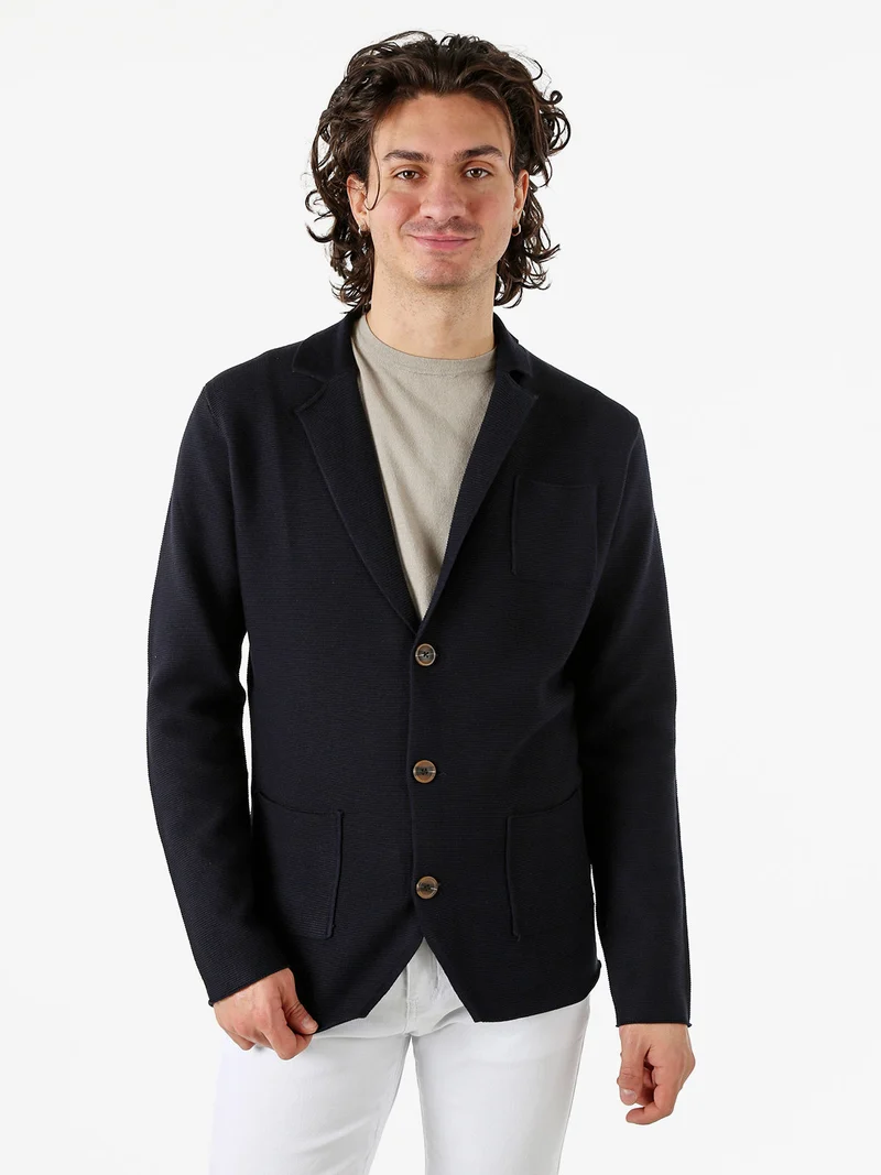 Blazer da uomo in maglia con bottoni - blu scuro