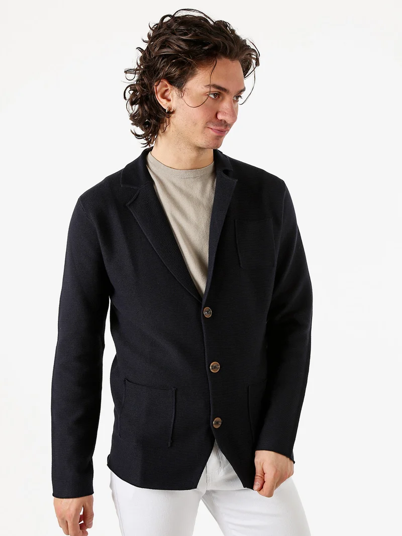 Blazer da uomo in maglia con bottoni - blu scuro