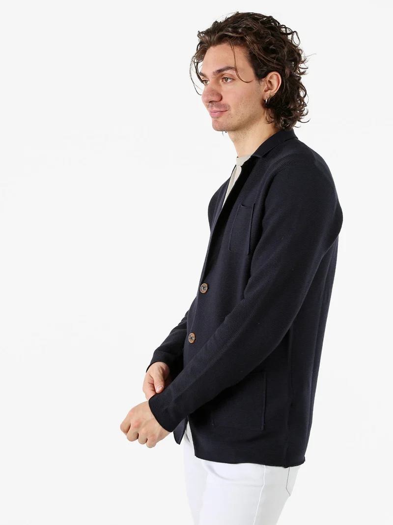 Blazer da uomo in maglia con bottoni - blu scuro