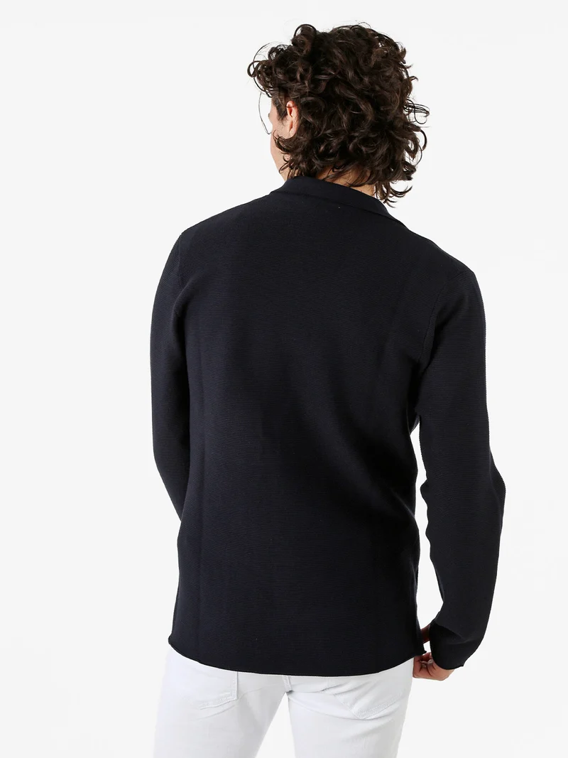 Blazer da uomo in maglia con bottoni - blu scuro