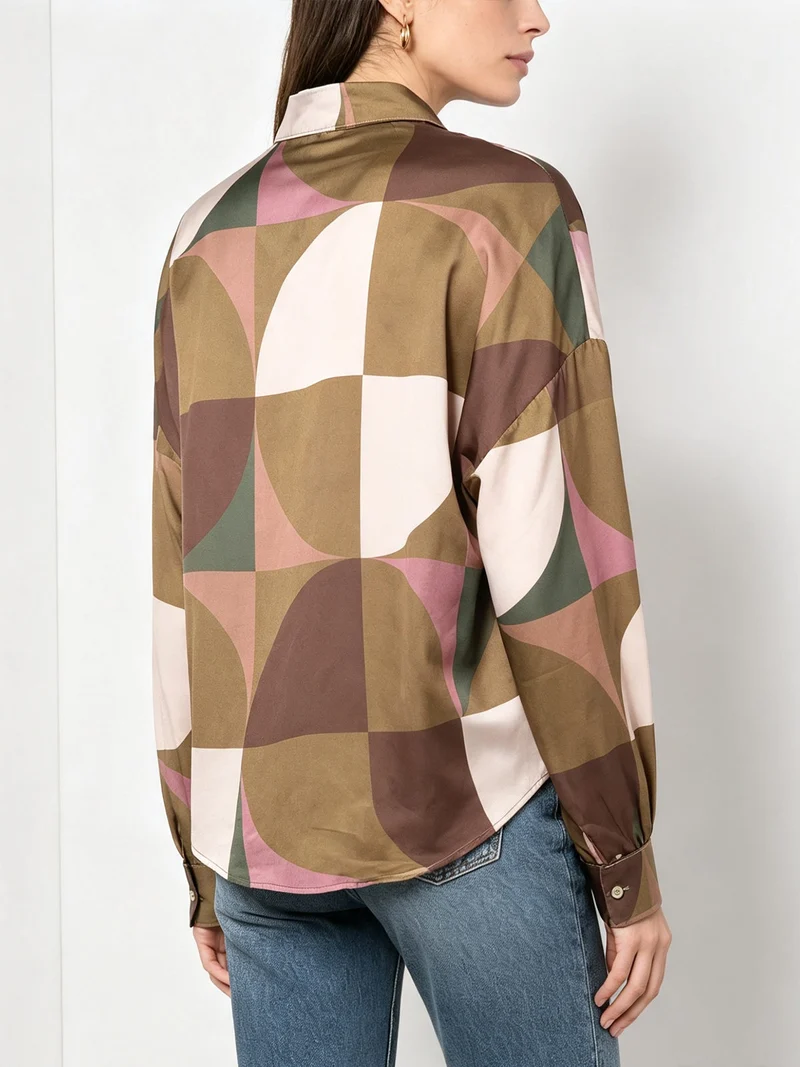 Camicia donna a maniche lunghe annodata sul fondo - oliva