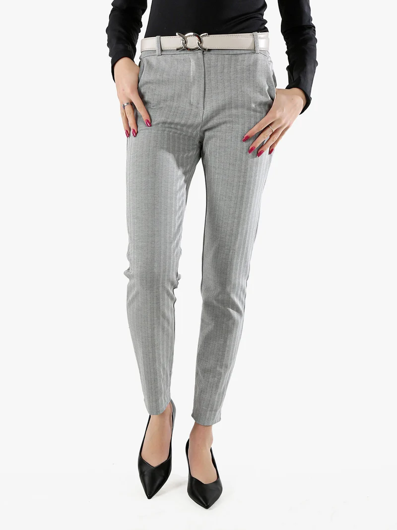 Pantaloni donna capri con cintura - grigio