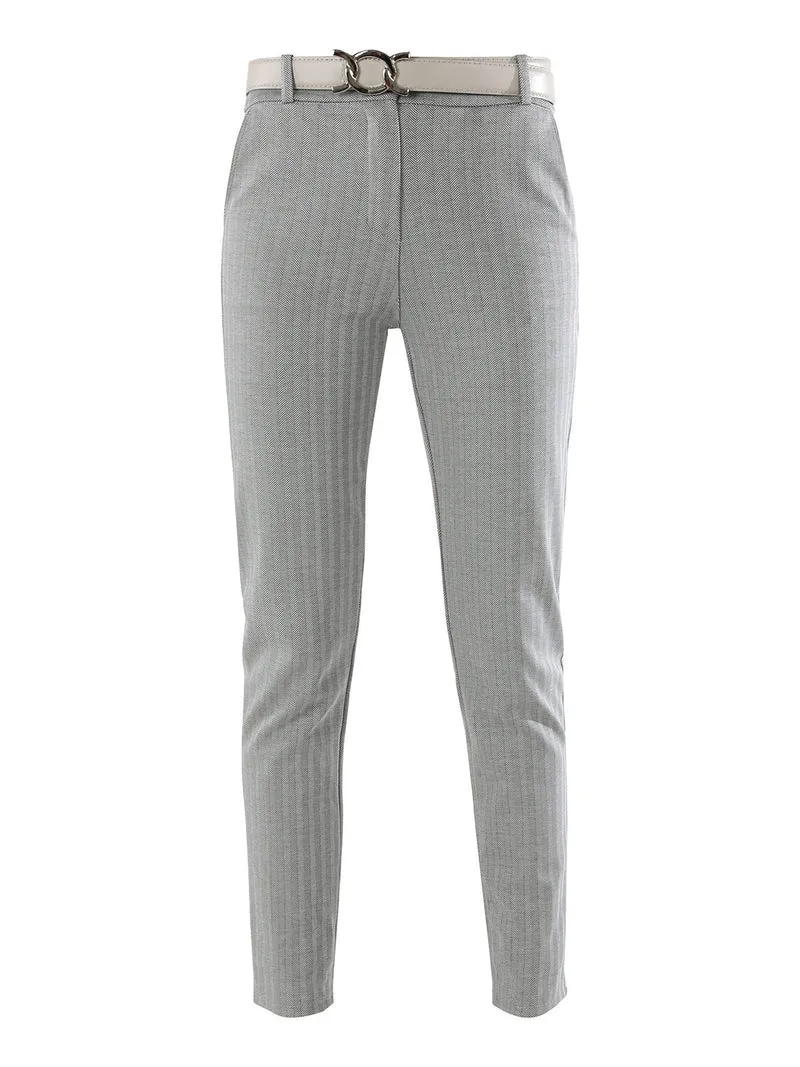 Pantaloni donna capri con cintura - grigio