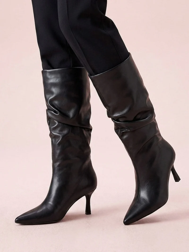Stivali donna slouchy con tacco a rocchetto - nero