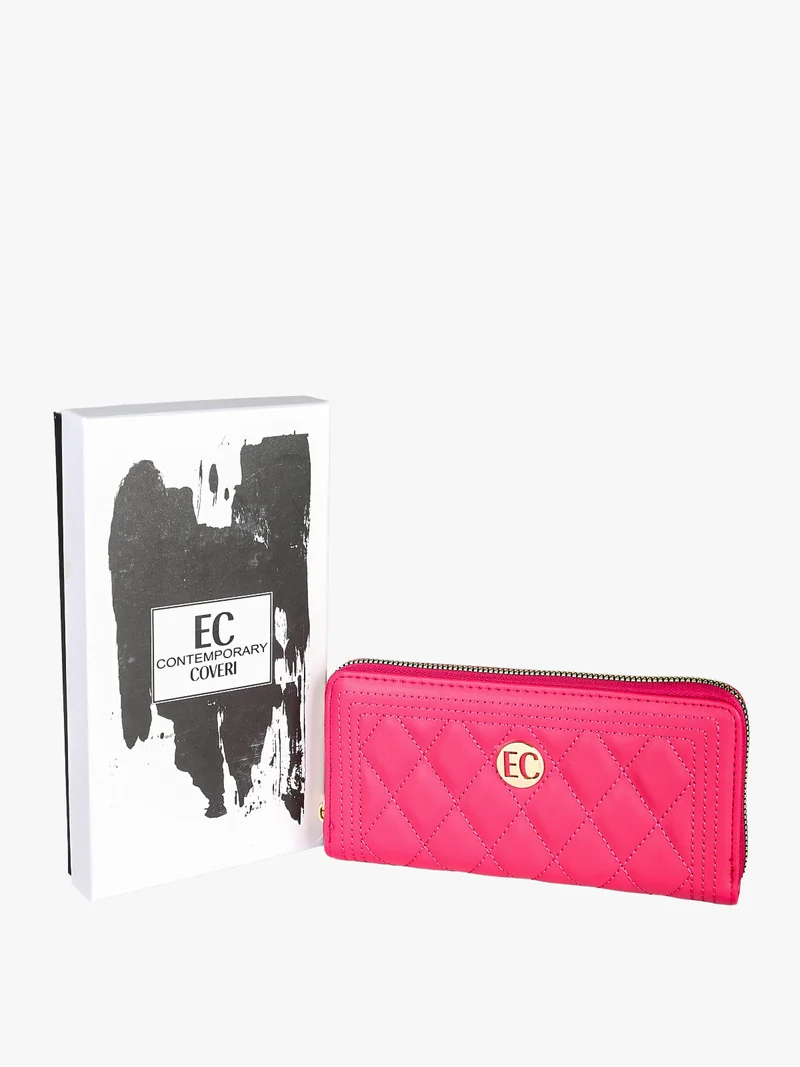 Portafoglio trapuntato da donna con logo - fucsia