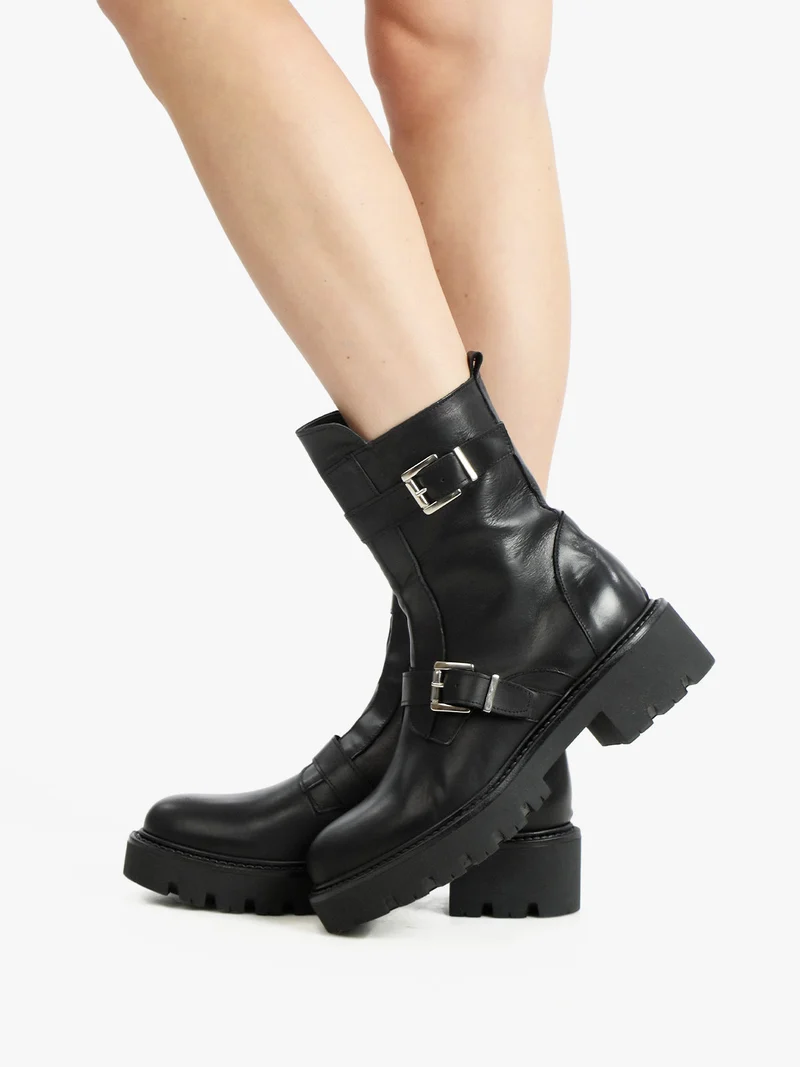 Stivaletti biker in pelle da donna - nero