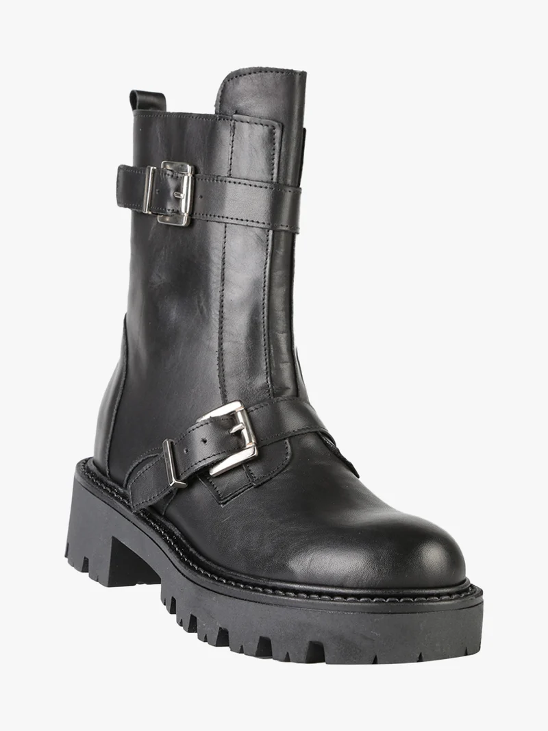 Stivaletti biker in pelle da donna - nero