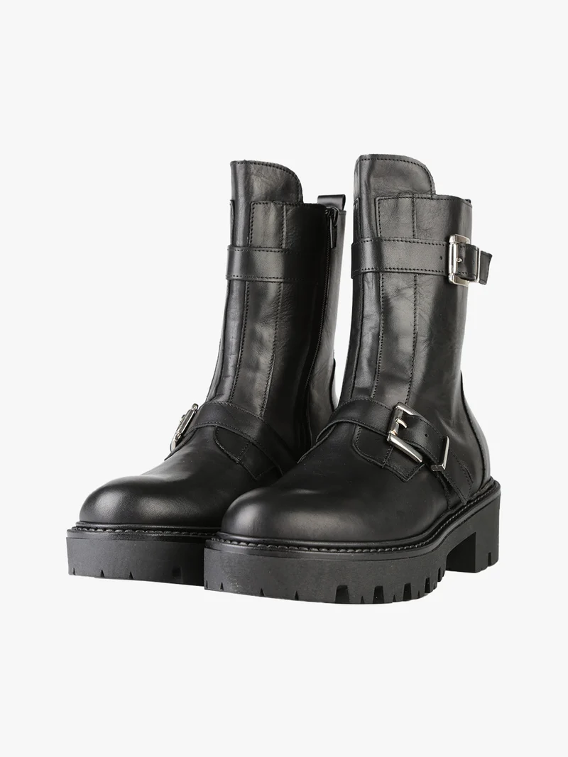 Stivaletti biker in pelle da donna - nero