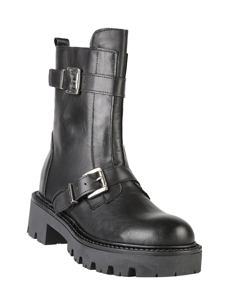 Stivaletti biker in pelle da donna - nero