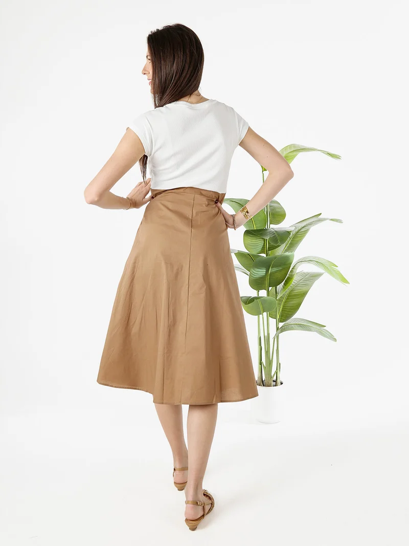 Abito donna a maniche corte con parte alta a costine - khaki