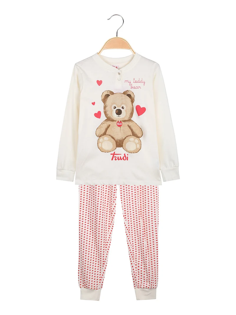 Pigiama lungo da bambina in cotone - panna