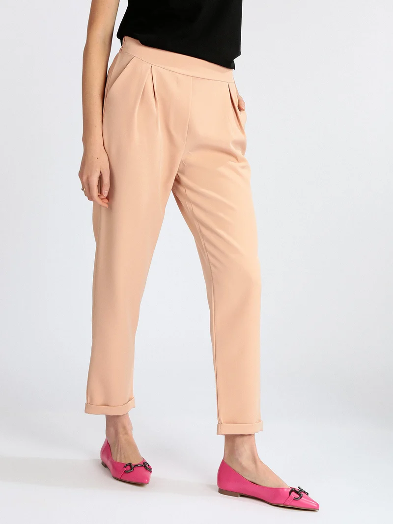 Pantaloni donna con risvolto - rosa