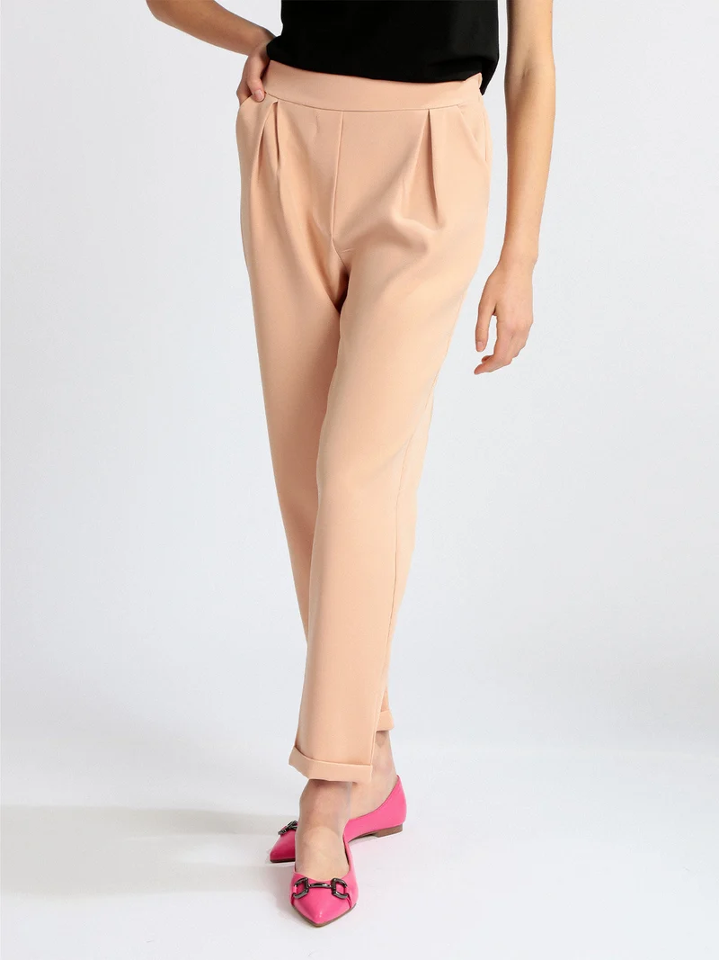 Pantaloni donna con risvolto - rosa