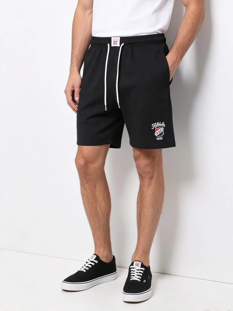 Bermuda sportivi da uomo in cotone con coulisse - nero