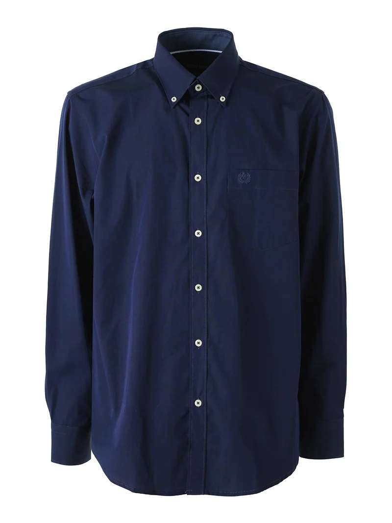 Camicia da uomo in cotone a maniche lunghe con taschino - blu scuro