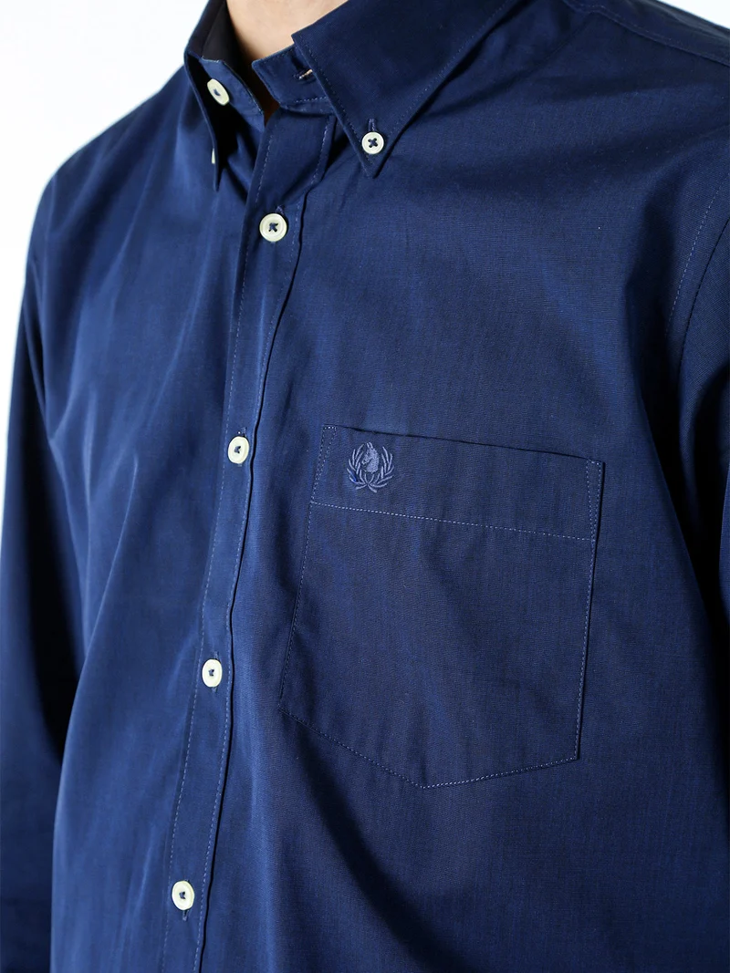 Camicia da uomo in cotone a maniche lunghe con taschino - blu scuro