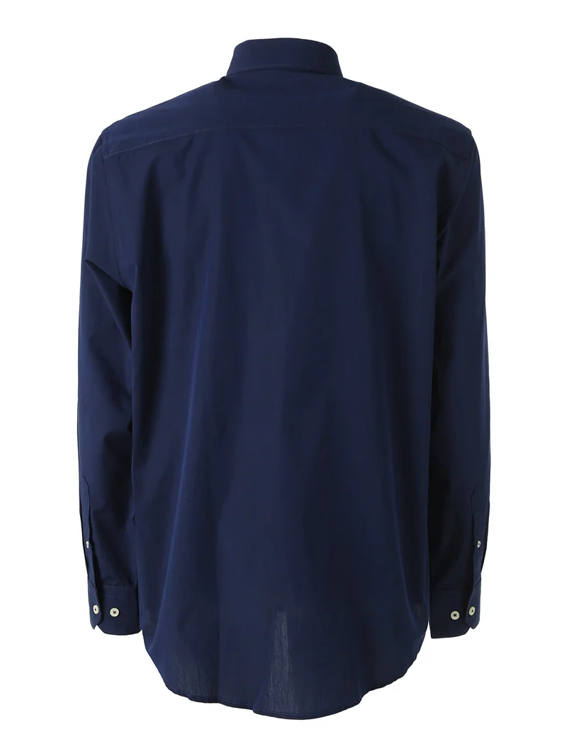 Camicia da uomo in cotone a maniche lunghe con taschino - blu scuro