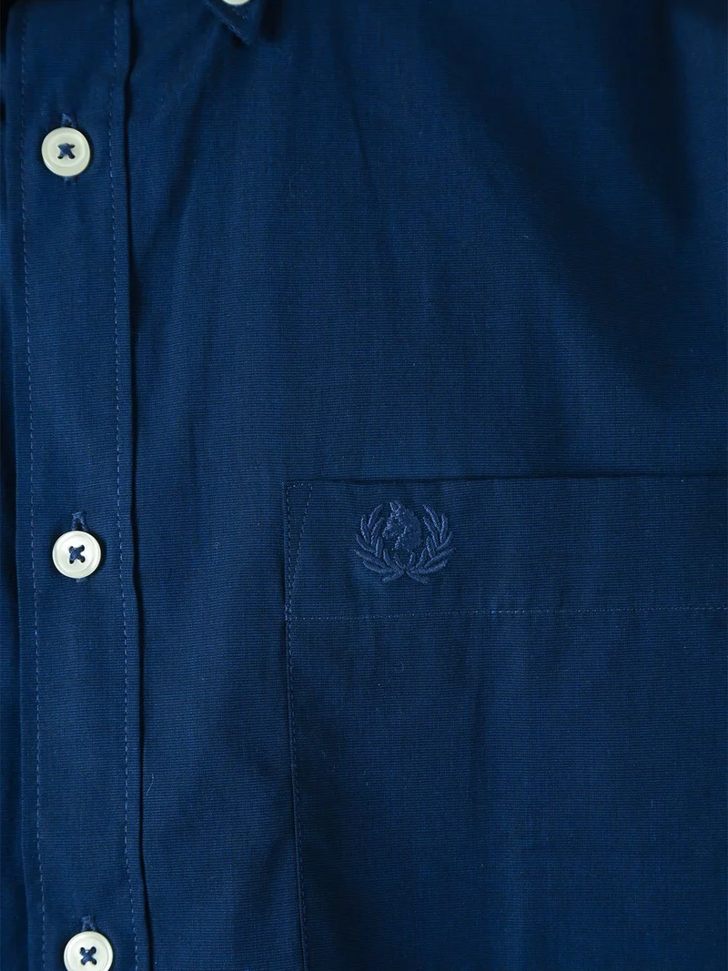 Camicia da uomo in cotone a maniche lunghe con taschino - blu scuro