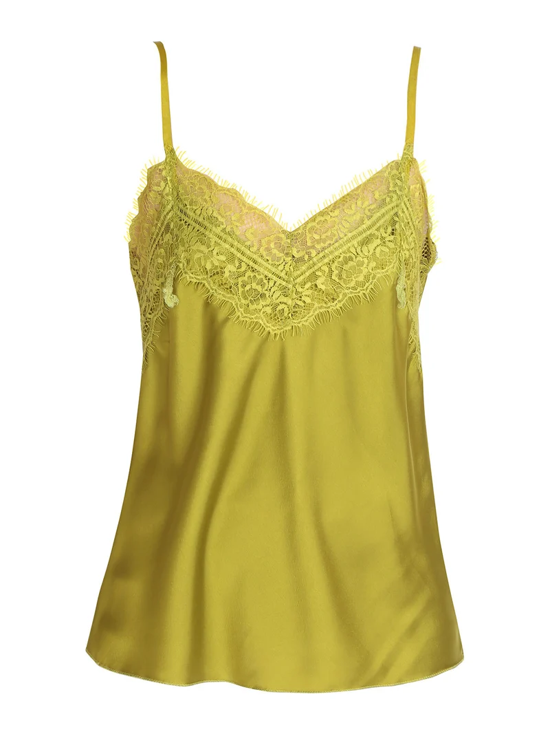 Top donna effetto raso con pizzo - oliva