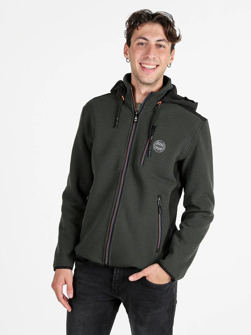 Felpa invernale da uomo con cappuccio e zip - militare
