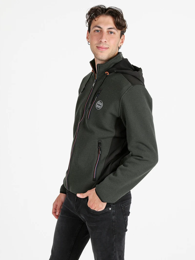 Felpa invernale da uomo con cappuccio e zip - militare