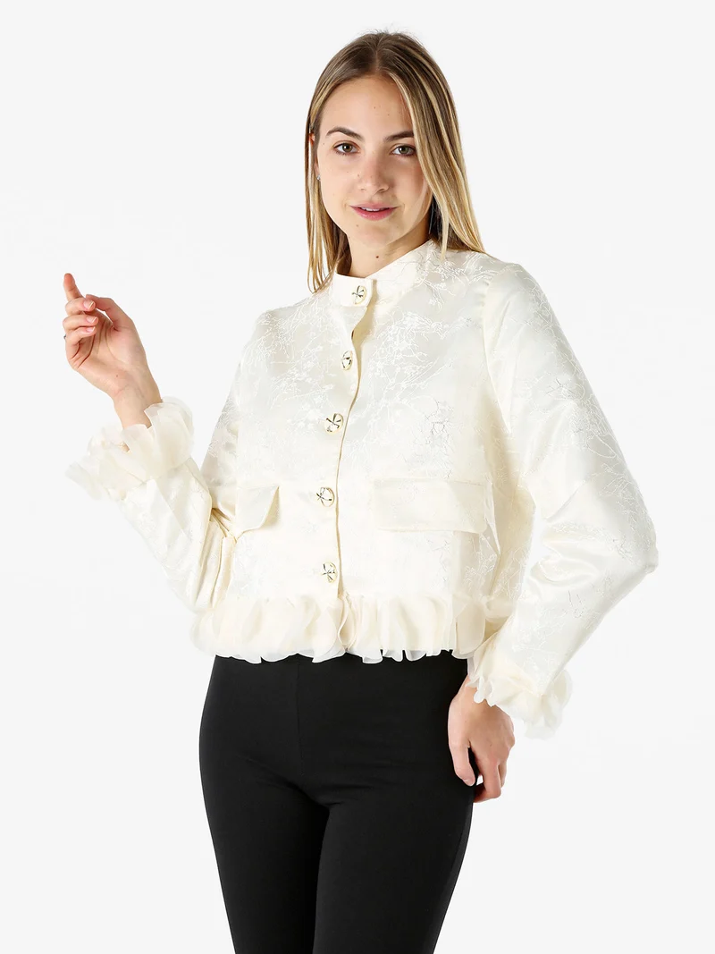 Giacca elegante da donna con ricami e volant - panna