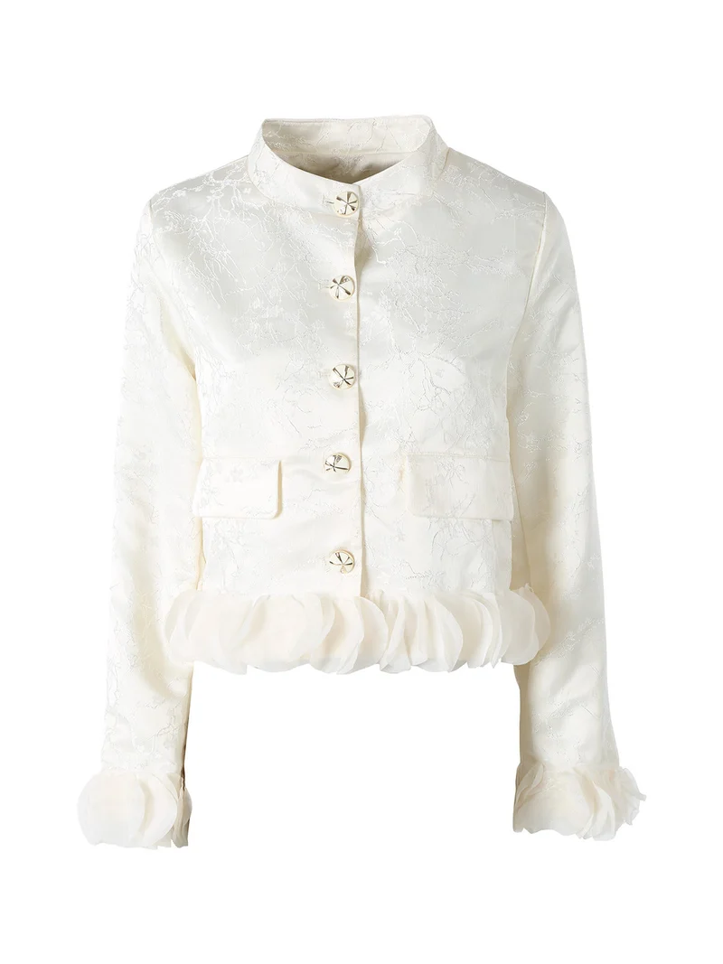 Giacca elegante da donna con ricami e volant - panna