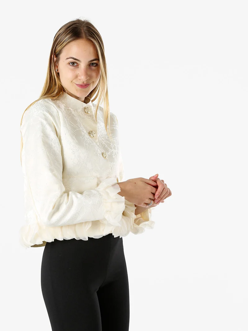Giacca elegante da donna con ricami e volant - panna
