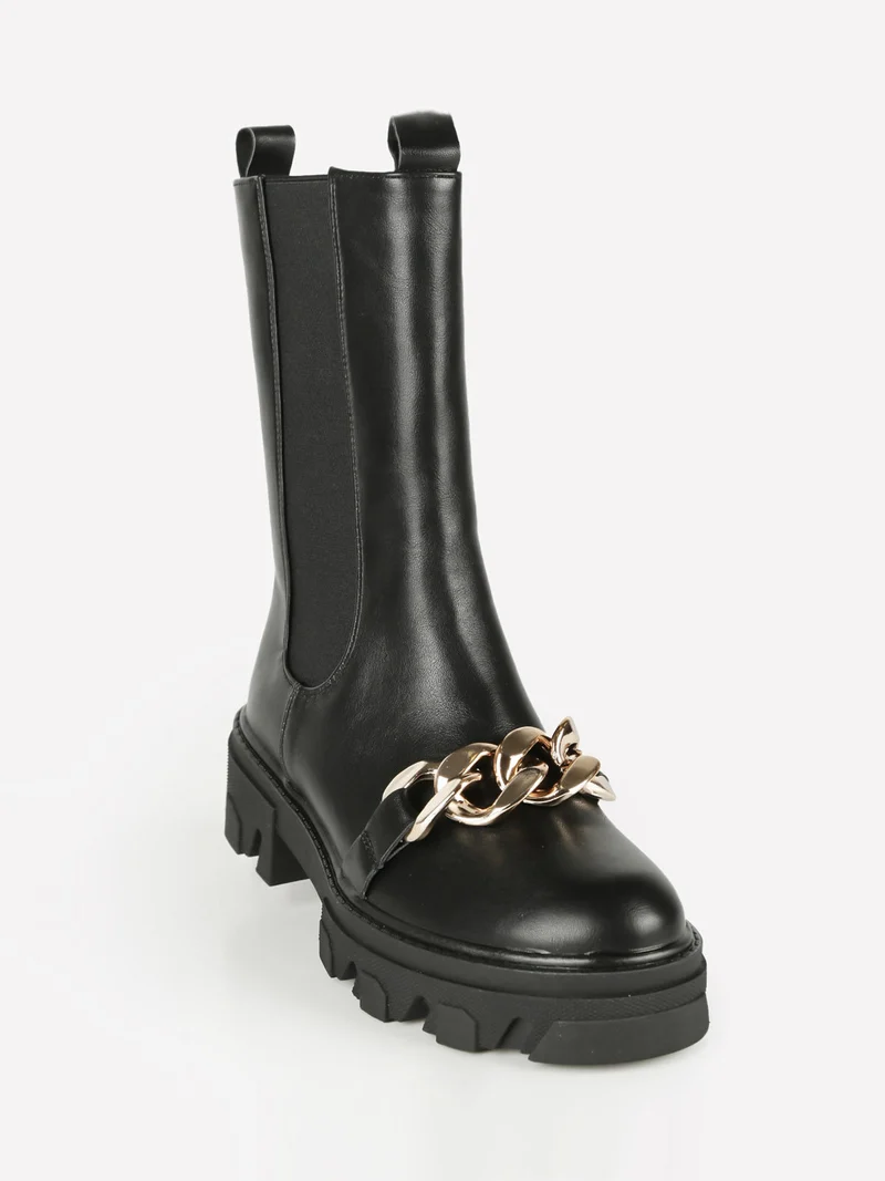 Stivaletti donna chelsea con catena - nero