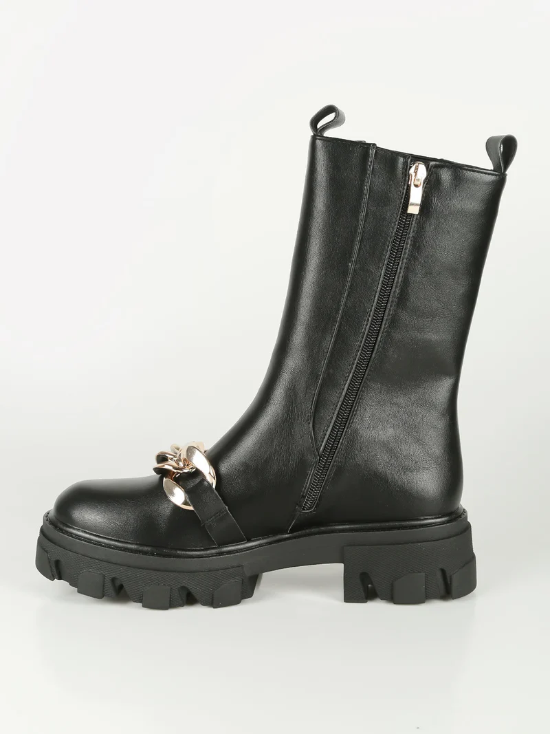 Stivaletti donna chelsea con catena - nero