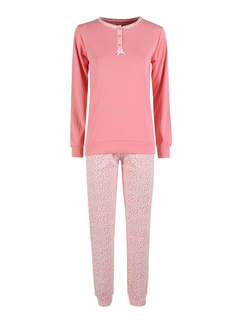 Pigiama lungo donna in cotone interlock - rosa