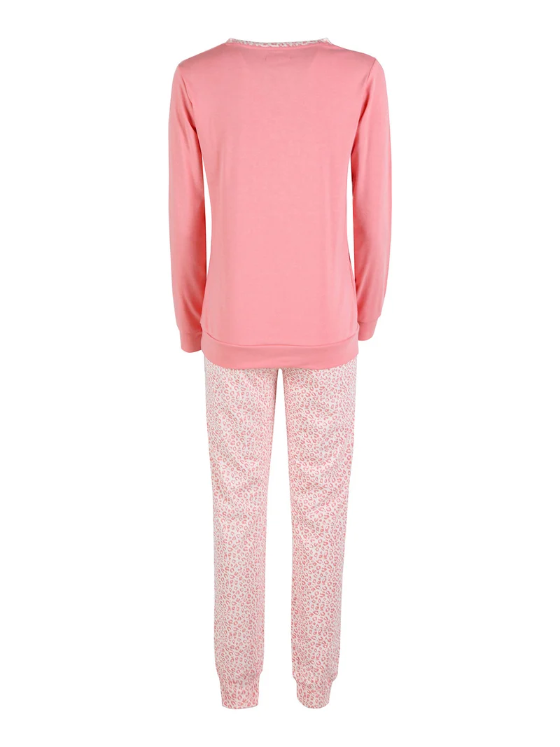 Pigiama lungo donna in cotone interlock - rosa