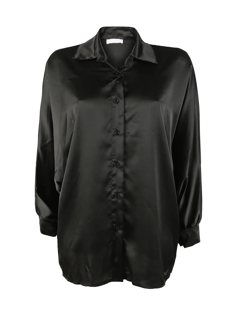Camicia donna oversize con manica a pipistrello - nero