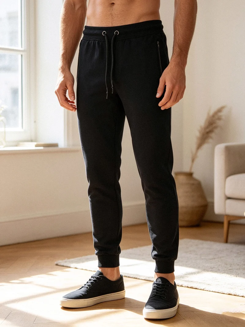 Pantaloni tuta da uomo con polsini e coulisse - blu scuro