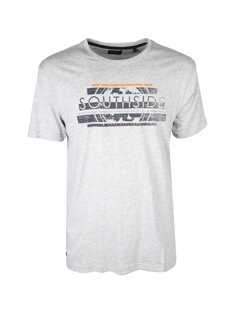 T-shirt girocollo da uomo in cotone con stampa - grigio