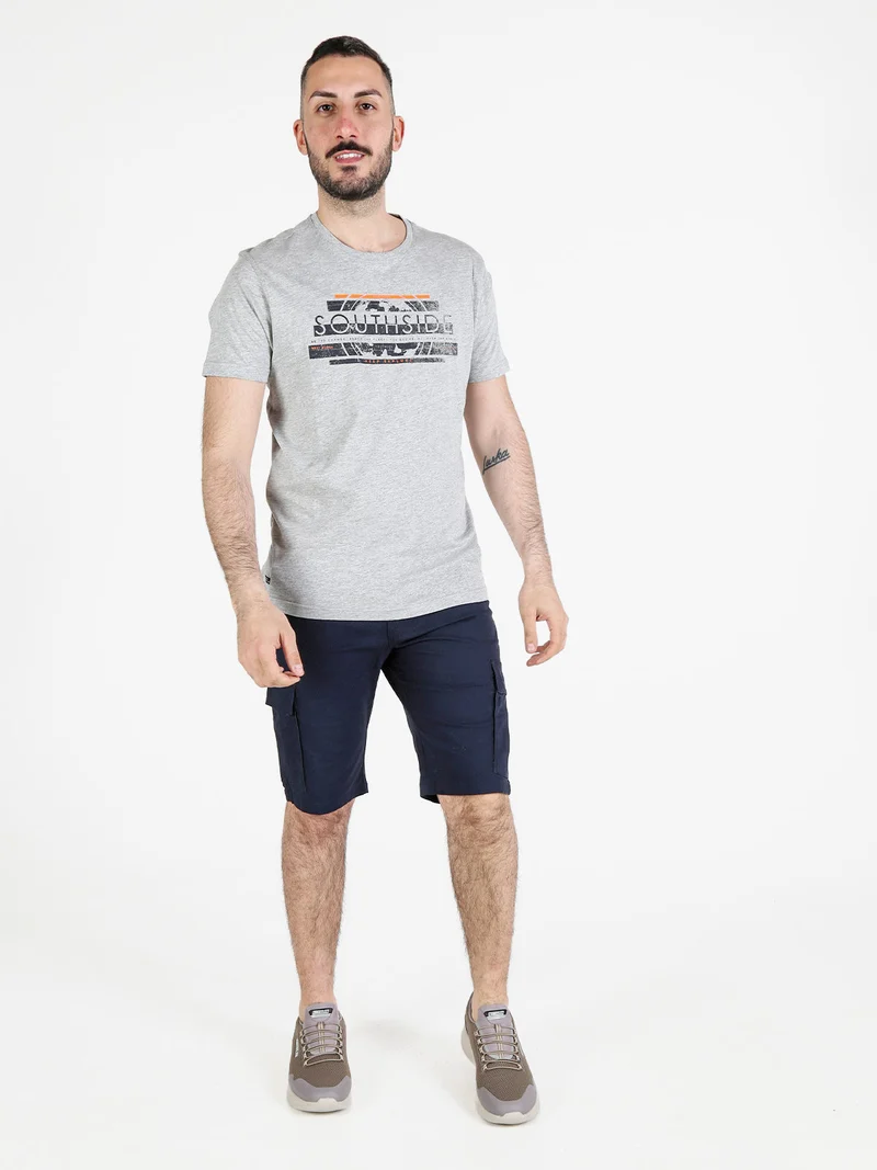 T-shirt girocollo da uomo in cotone con stampa - grigio