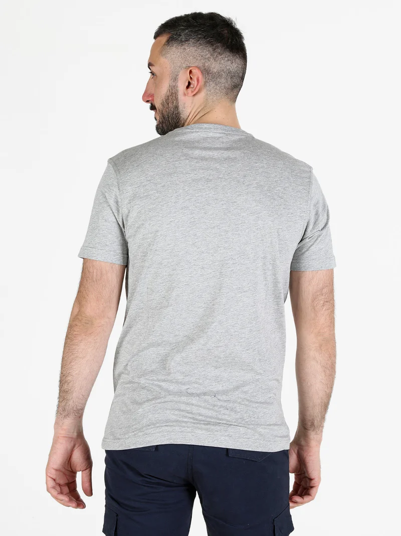 T-shirt girocollo da uomo in cotone con stampa - grigio