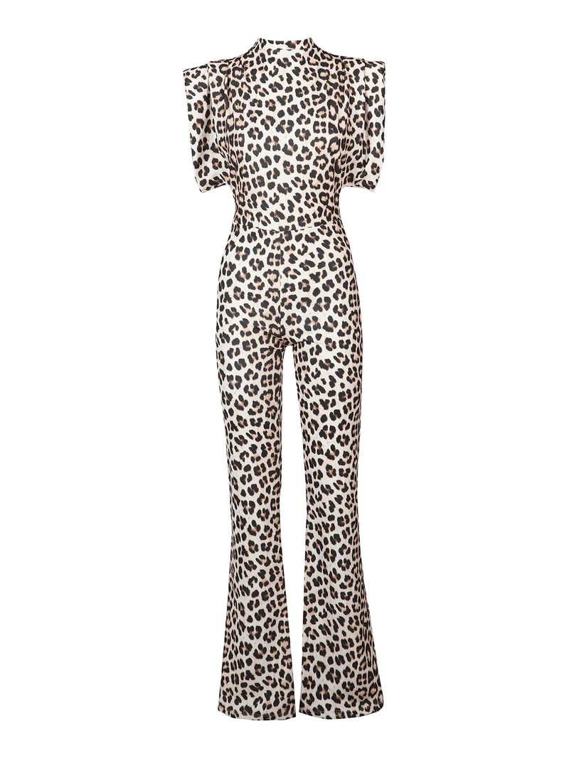 Tuta jumpsuite maculata a maniche corte - beige
