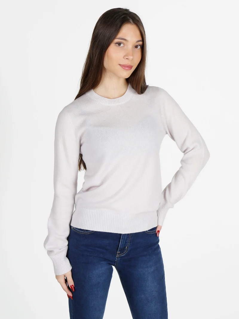 Maglione girocollo da donna in misto lana e cashemere - perla