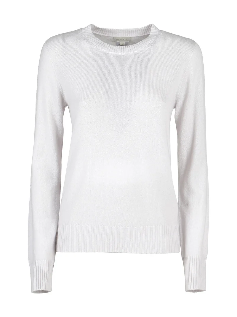 Maglione girocollo da donna in misto lana e cashemere - perla