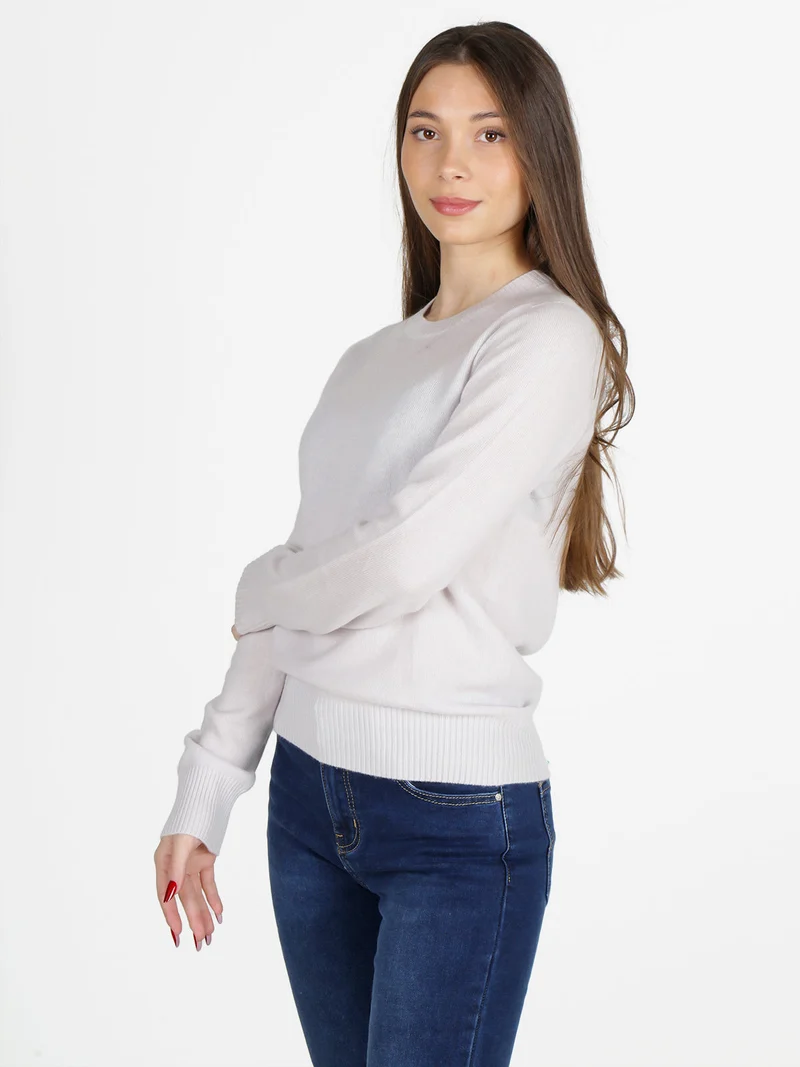 Maglione girocollo da donna in misto lana e cashemere - perla