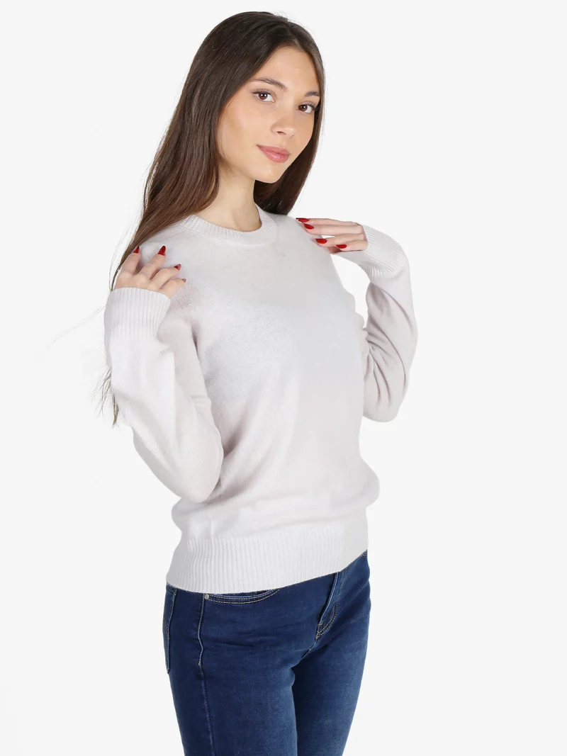Maglione girocollo da donna in misto lana e cashemere - perla