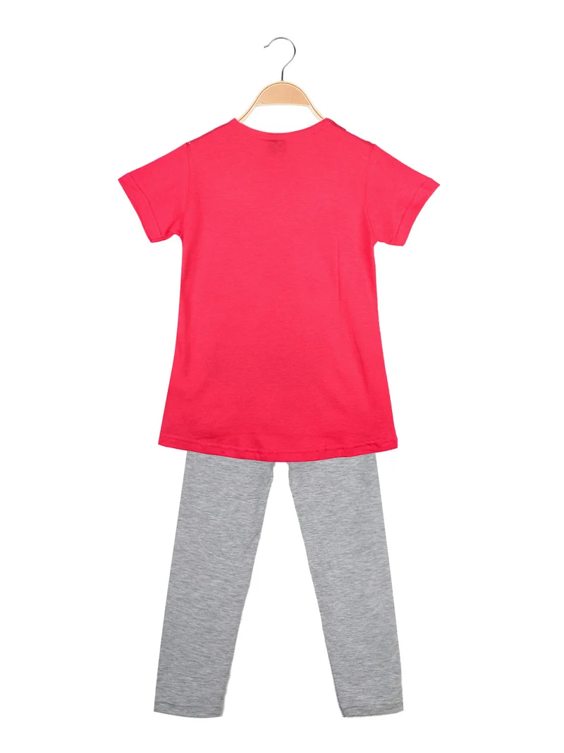 Completo corto bambina con stampa - fucsia