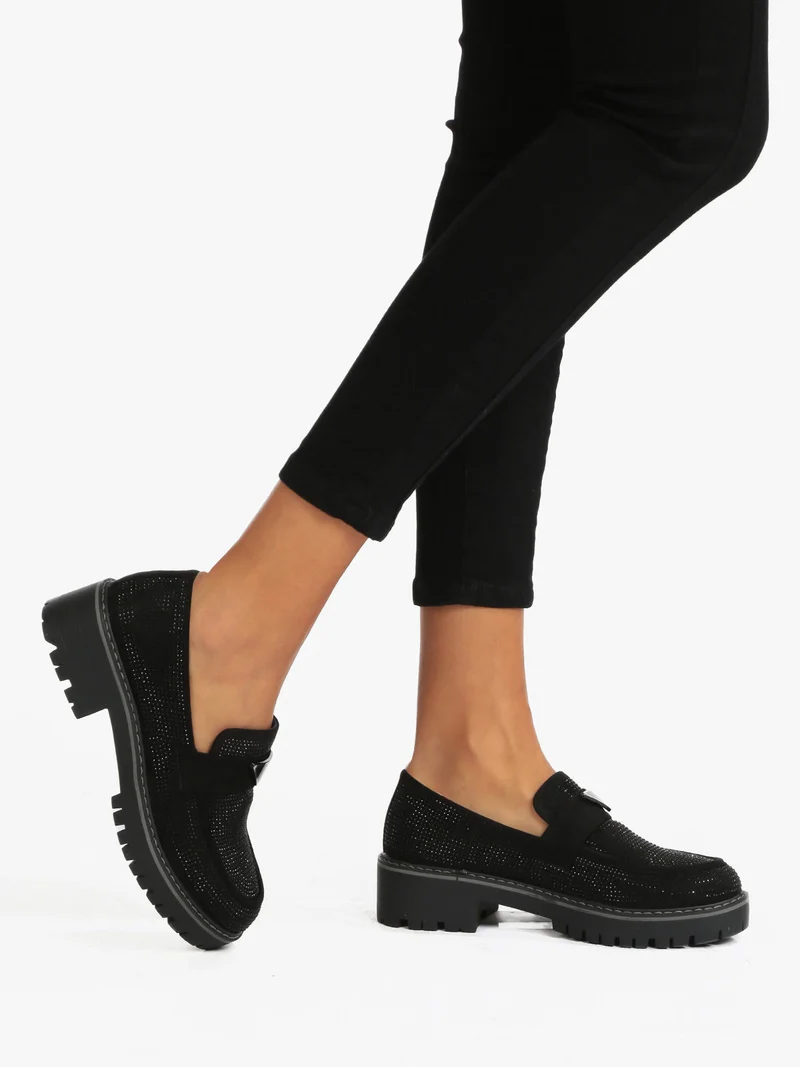Mocassini donna con strass - nero