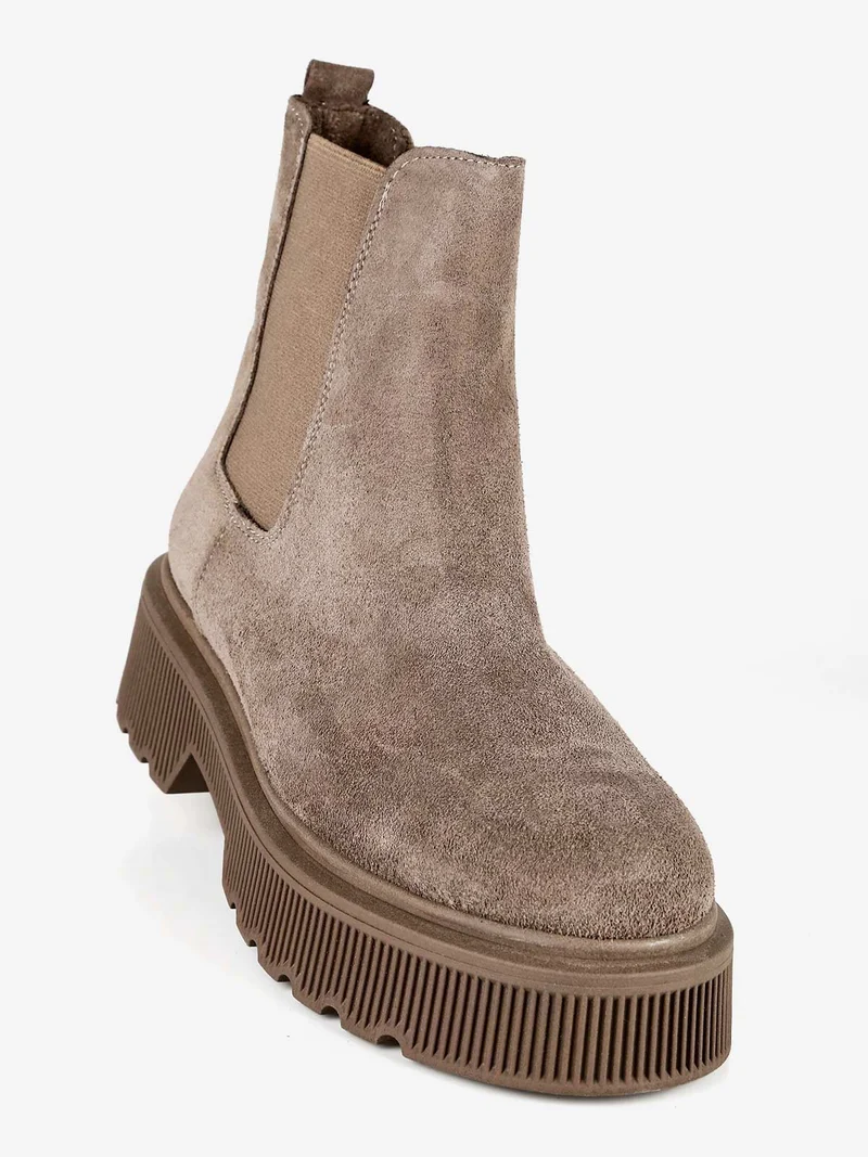 Stivaletti in pelle scamosciata chelsea con tacco e plateau - taupe
